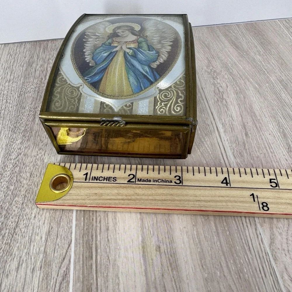 Via Vermont Thomas‎ Cathey 1993 Angel Glass Trinket Jewelry Box Made in Mexico